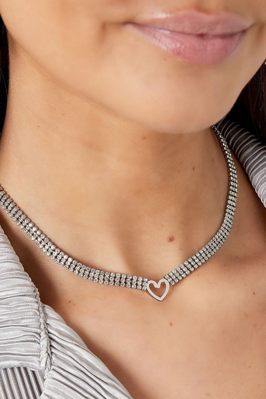 Collar corazón con circonitas Plata Acero inoxidable Imagen3